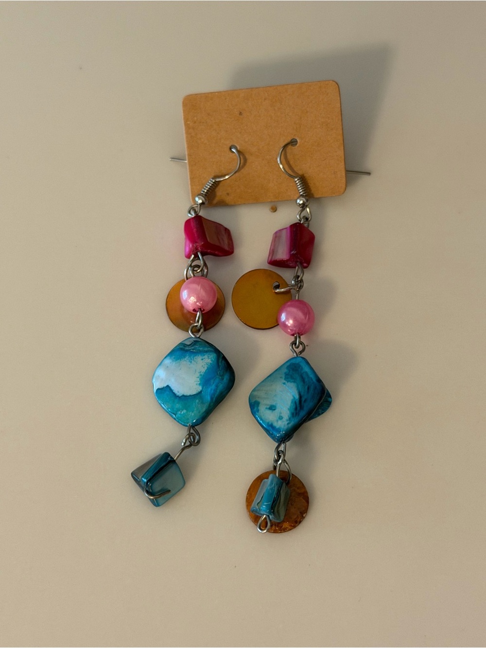 Multicoloured  Bead, Shell Nugget Cluster Dangle